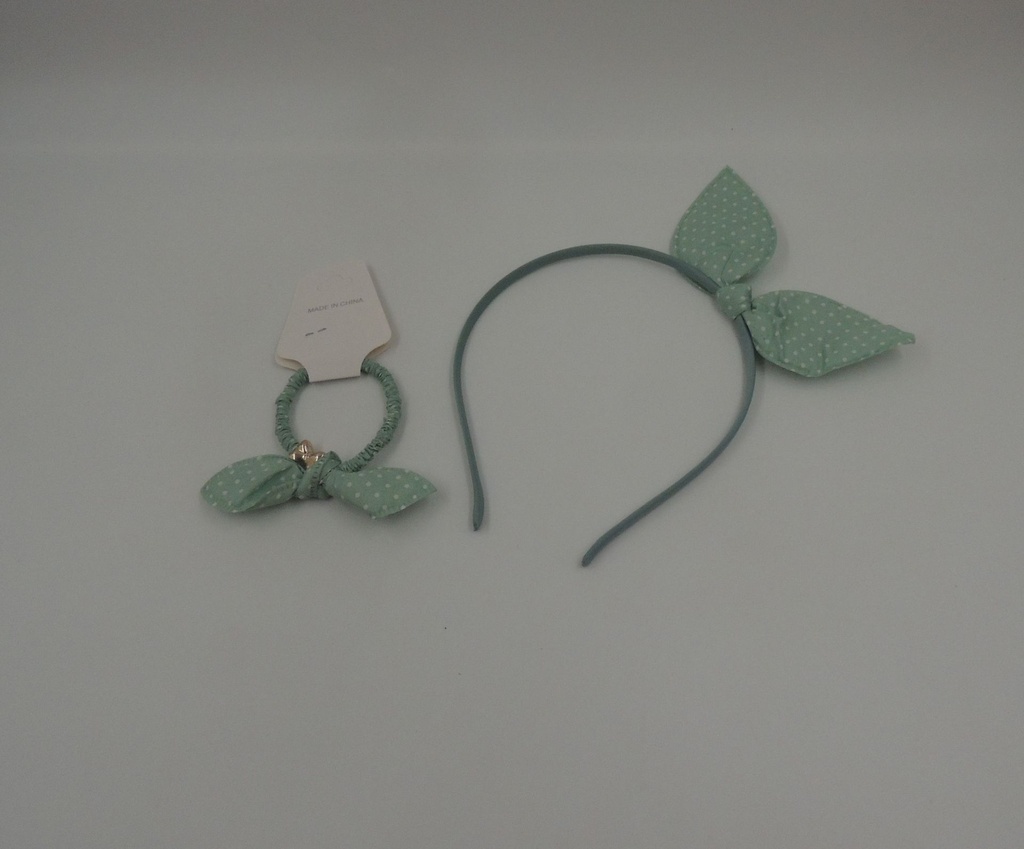 Set de vincha con orejitas y colita paquete X12u colores surtidos