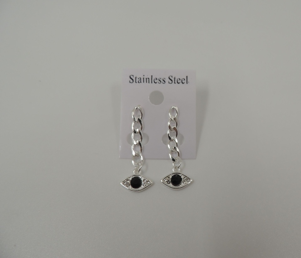Aro acero blanco con cadena colgante ojo strass