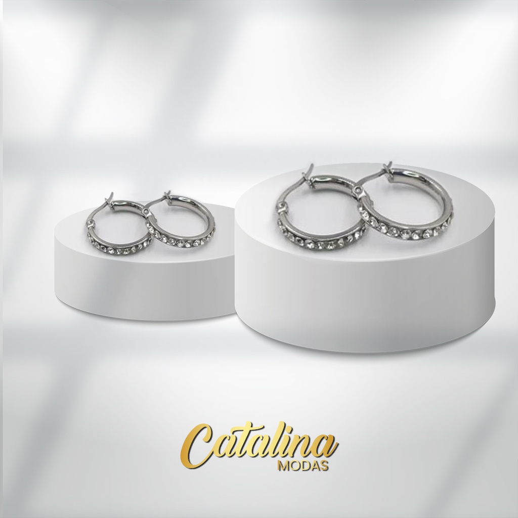 Aro acero blanco argolla con strass