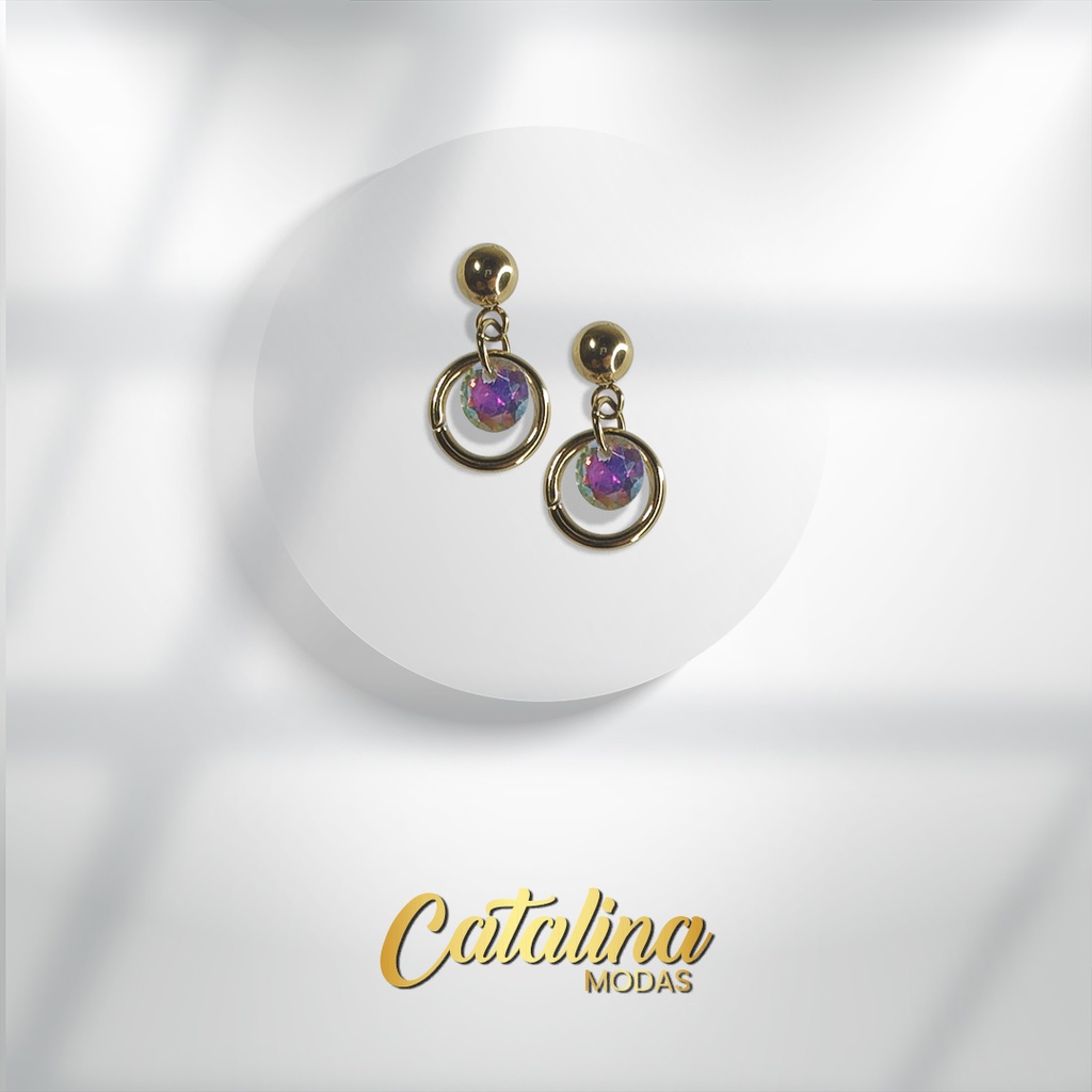 Aro acero dorado colgante con cubic