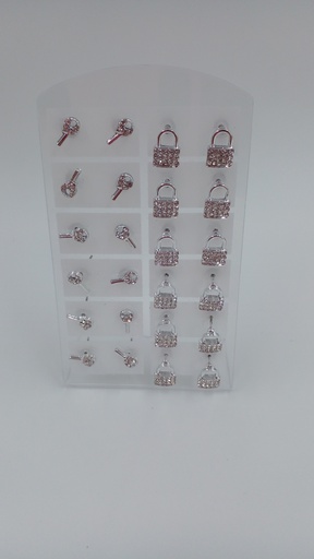 [AR1077] Aro acero pasante strass llave y candado blíster x12 pares